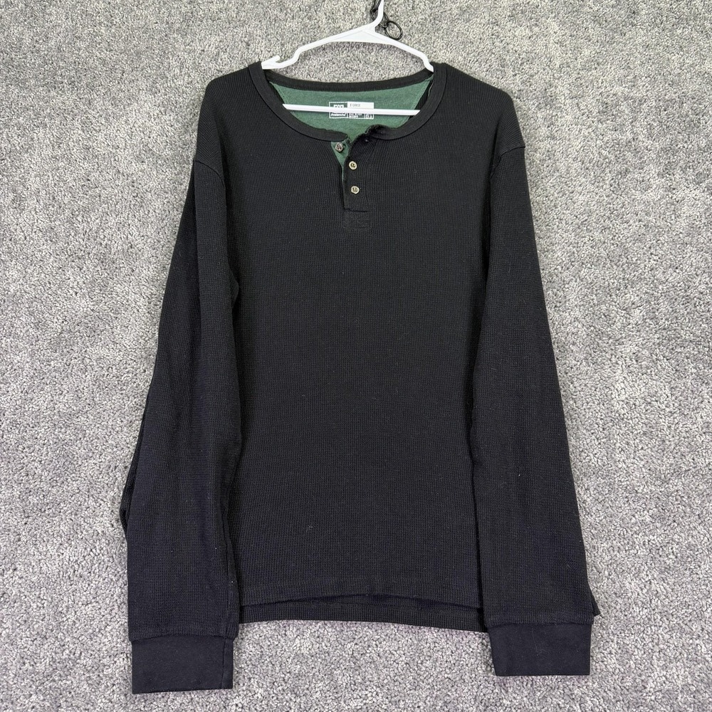 Avalanche Henley Shirt Mens XL Black Thermal Waffle Knit Long Sleeve Casual